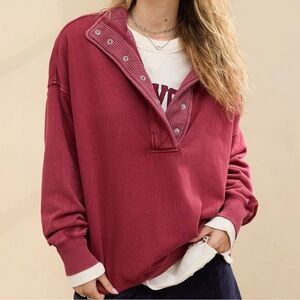 Aerie Burgundy Snap-Button Sweater